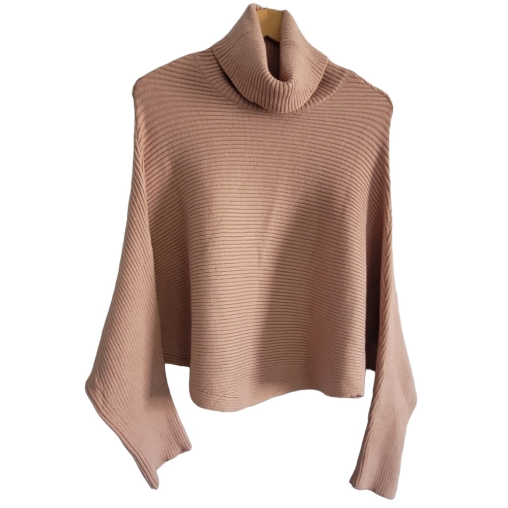 Mystree Pink Loose Ribbed Knit Shrug Cowl Neck Sweater Size Large New with Tags